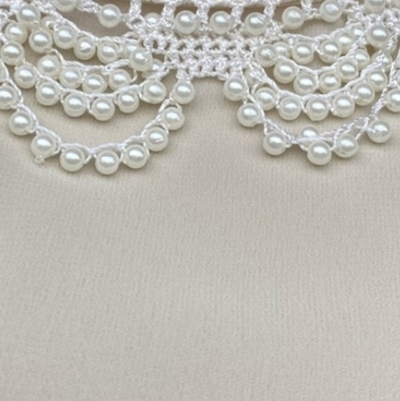 Ing Dress Sheer Overlay And Faux Pearl Strands Collar Long Sleeve Cream Size L - Picture 15 of 15